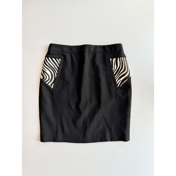 The Kooples Dresses & Skirts - THE KOOPLES Black Zebra Print Calf Hair Panel Mini Pencil Skirt, Size 40 / S